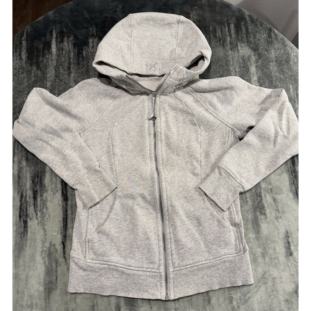 Lululemon Scuba Hoodie Full Zip Heathered Light Grey Cotton Fleece Size 8 !